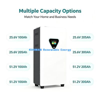 Long Life 15-Year Service Lithium Battery 6000–8000 Cycles 25.6V 205Ah 5248Wh Residential Solar Energy Pack